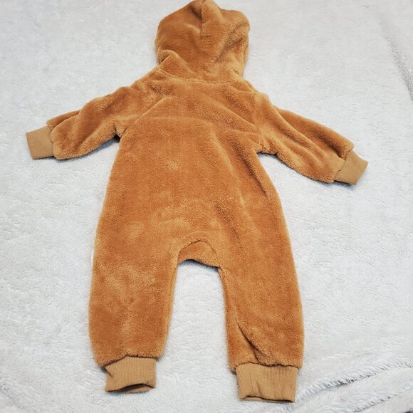 Tahari Baby Tan Plush‎ Fuzzy Zip One Piece Bear Hoodie Unisex Girl Boy 6 9 month - Picture 4 of 6